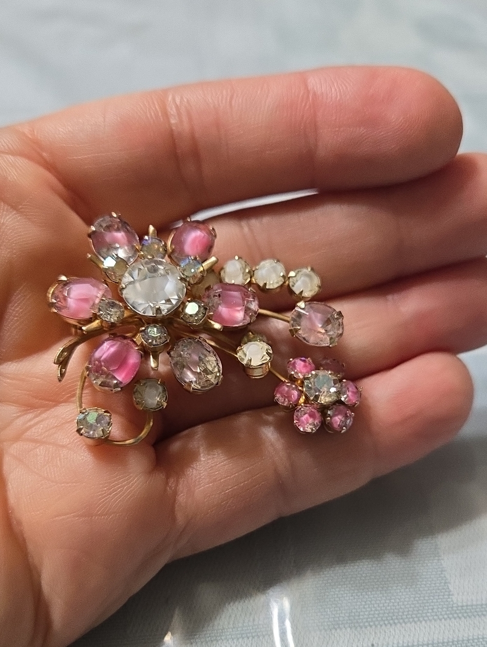 Vintage CORO Gold-Tone Pink Crystal Floral Brooch - Women Jewelry